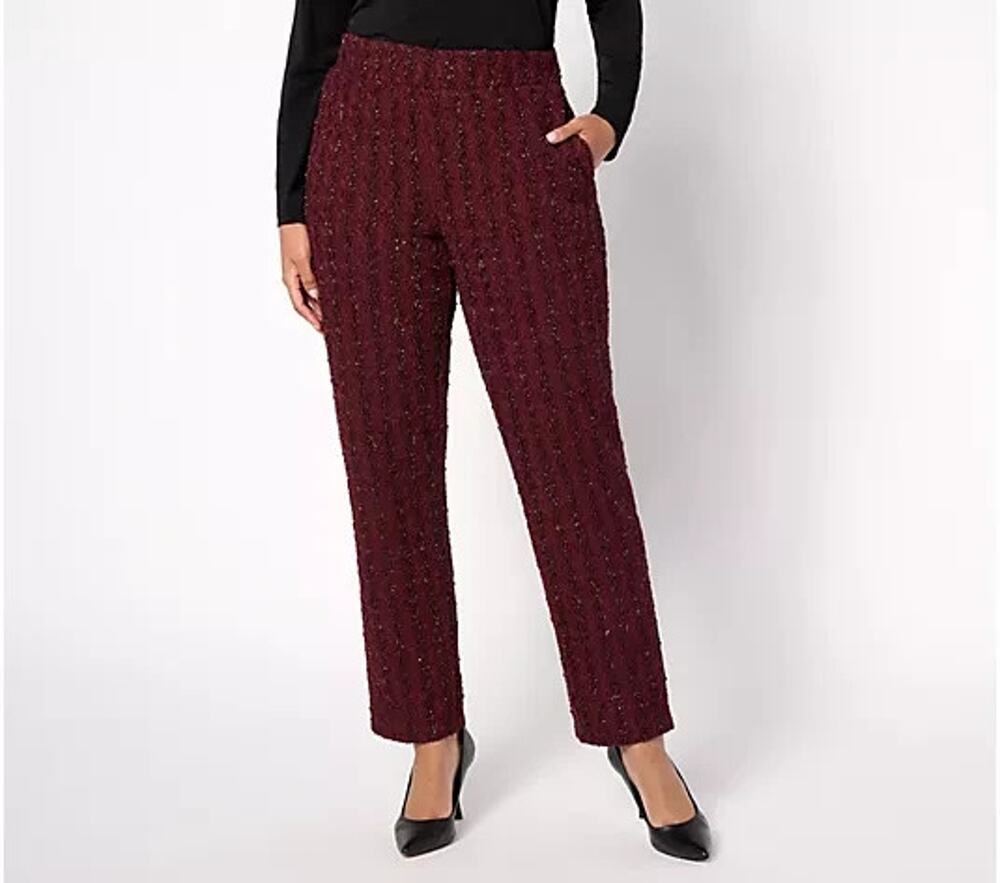 Dennis Basso Pants Womens Plus 5X Maroon Boucle Sequins Knit Pockets Mature